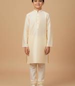 beige art silk printed kurta pajama for boys