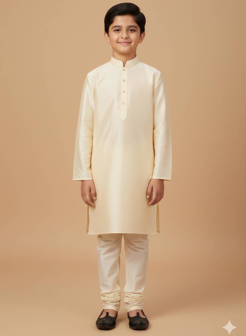 beige art silk printed kurta pajama for boys
