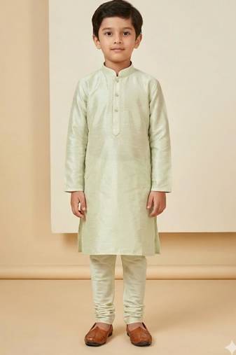 green art silk printed kurta pajama for boys