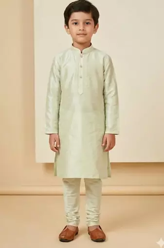 green art silk printed kurta pajama for boys