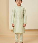 green art silk printed kurta pajama for boys