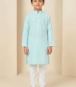 blue art silk printed kurta pajama for boys