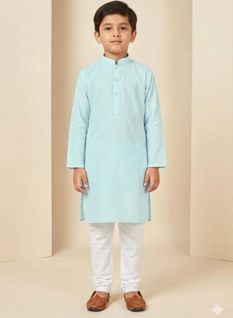 blue art silk printed kurta pajama for boys