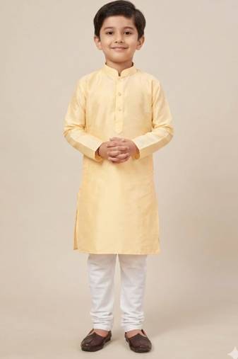 beige art silk printed kurta pajama for boys