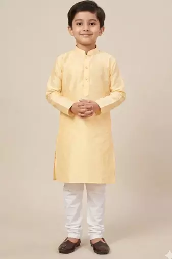 beige art silk printed kurta pajama for boys