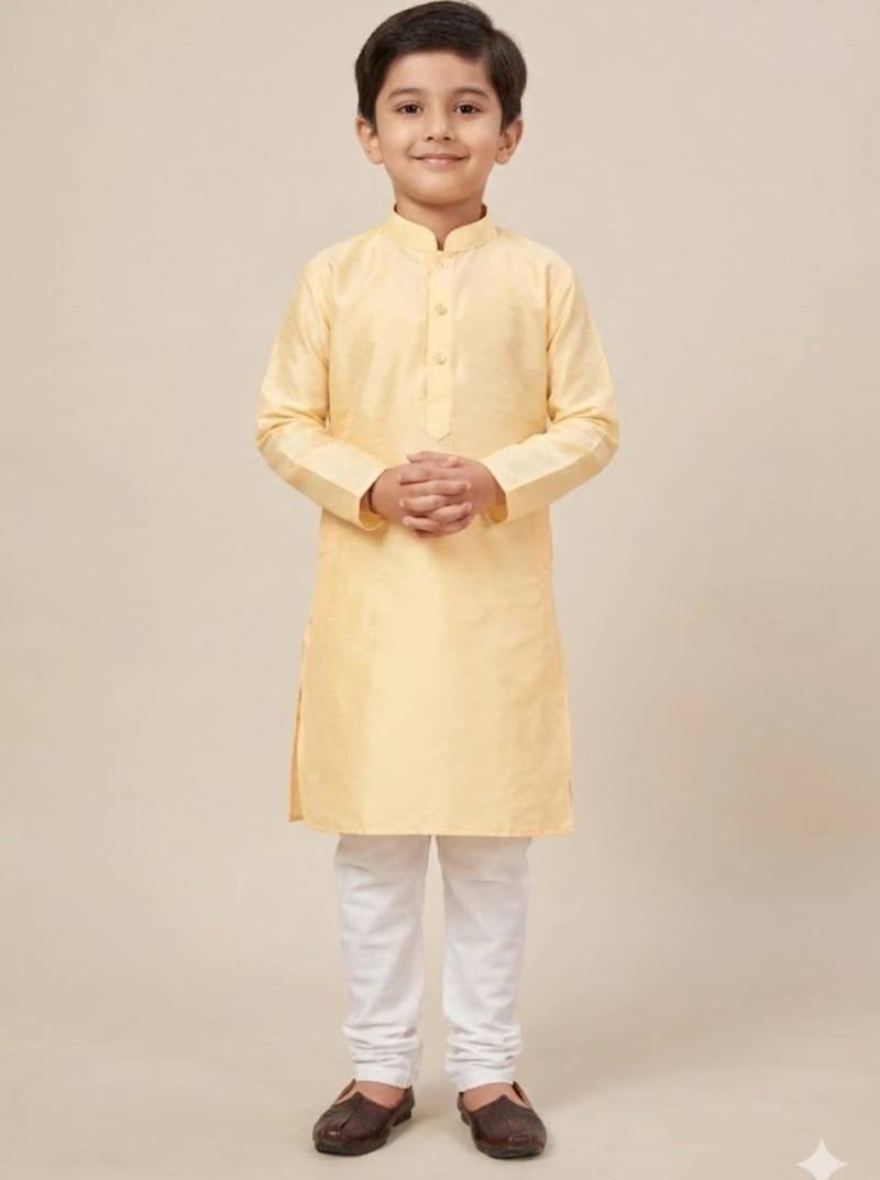 beige art silk printed kurta pajama for boys