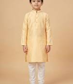 Light Yellow art silk printed kurta pajama for boys