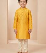 yellow art silk printed kurta pajama for boys