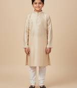 Cream art silk printed kurta pajama for boys