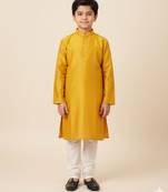 Yellow art silk printed kurta pajama for boys