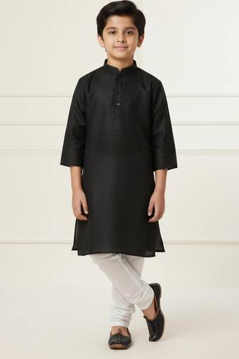 black art silk printed kurta pajama for boys