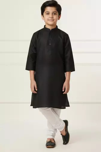 black art silk printed kurta pajama for boys