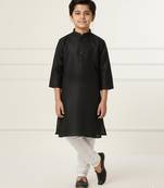 black art silk printed kurta pajama for boys