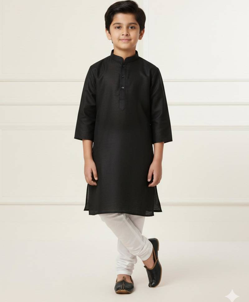 black art silk printed kurta pajama for boys