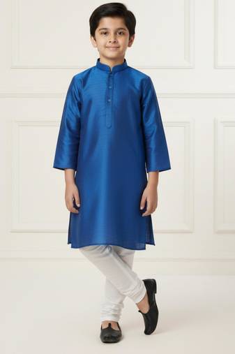 blue art silk printed kurta pajama for boys