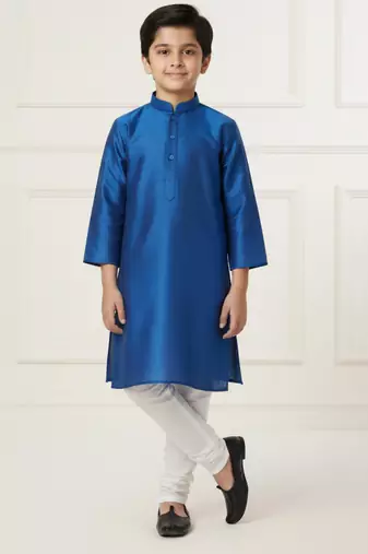 blue art silk printed kurta pajama for boys