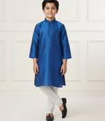 blue art silk printed kurta pajama for boys