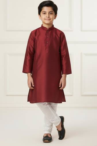maroon art silk printed kurta pajama for boys