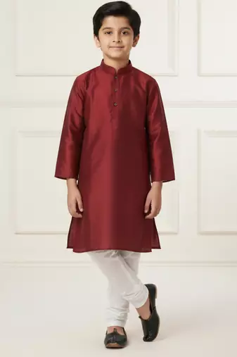 maroon art silk printed kurta pajama for boys