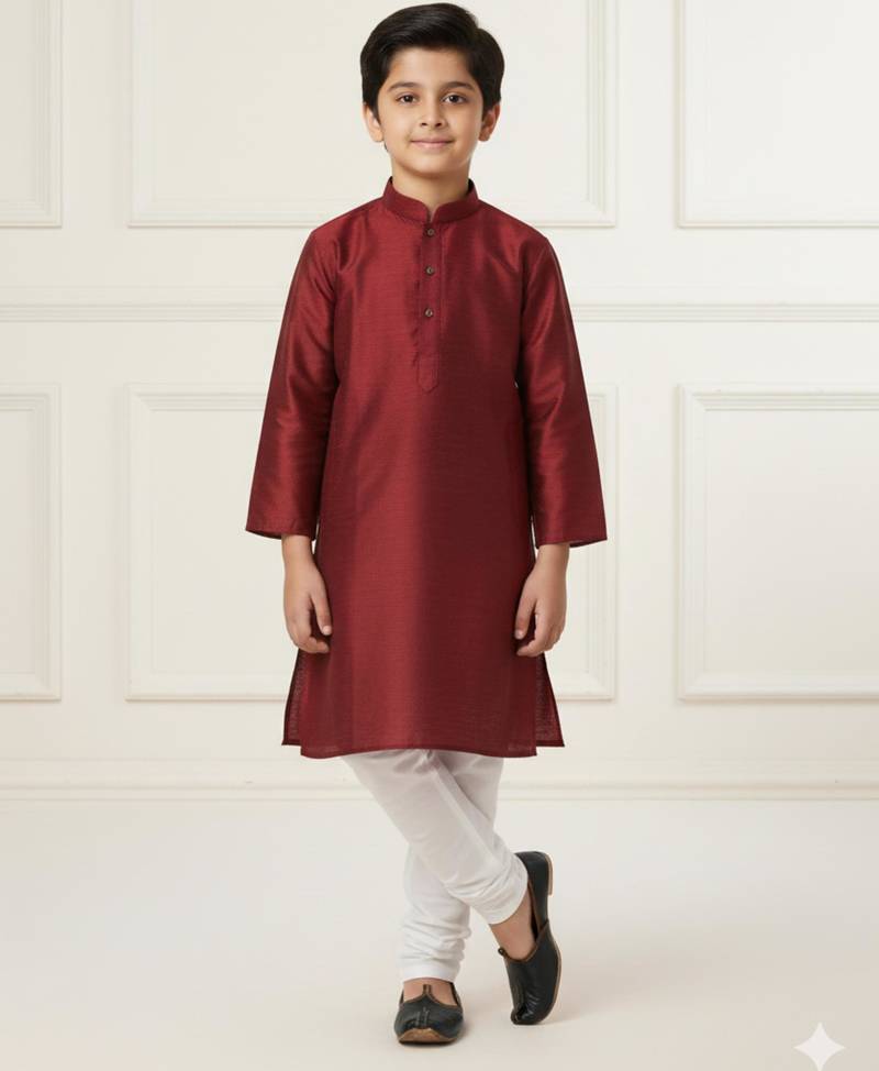 maroon art silk printed kurta pajama for boys