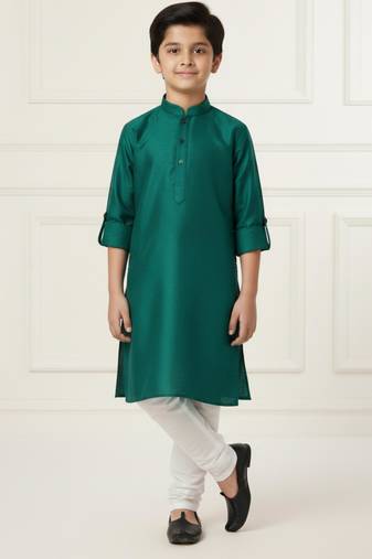 green art silk printed kurta pajama for boys
