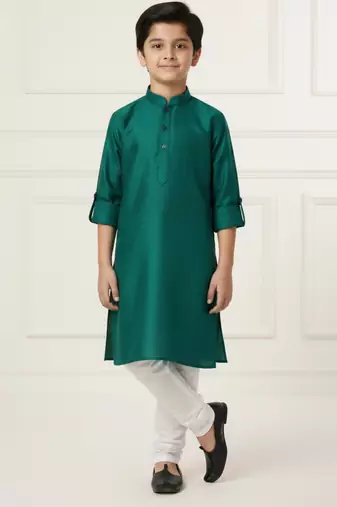 green art silk printed kurta pajama for boys