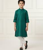 green art silk printed kurta pajama for boys