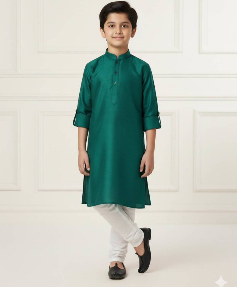 green art silk printed kurta pajama for boys