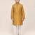 Yellow silk blend printed kurta pajama for boys
