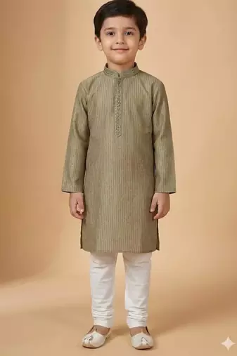 grey silk blend printed kurta pajama for boys