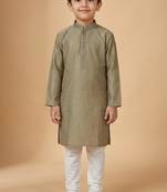 grey silk blend printed kurta pajama for boys