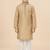 Beige silk blend printed kurta pajama for boys