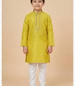 Yellow cotton printed kurta pyjama for boys