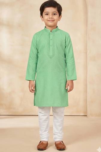 green cotton printed kurta pyjama for boys