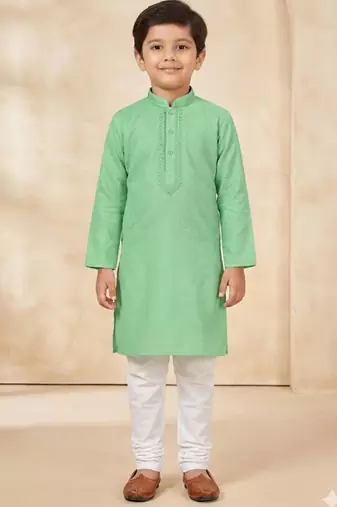 green cotton printed kurta pyjama for boys