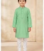 green cotton printed kurta pyjama for boys