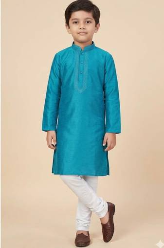 blue cotton printed kurta pyjama for boys