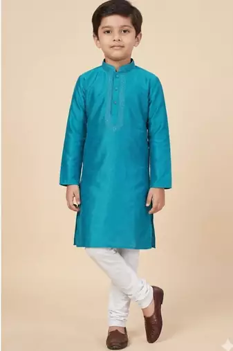 blue cotton printed kurta pyjama for boys