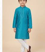 blue cotton printed kurta pyjama for boys