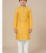 yellow cotton printed kurta pyjama for boys