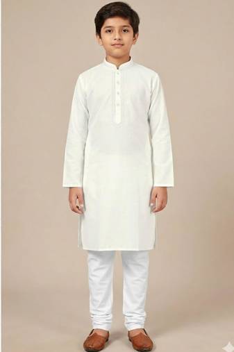 white cotton printed kurta pyjama for boys