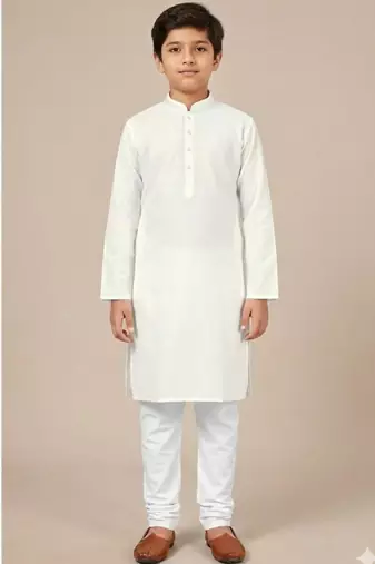 white cotton printed kurta pyjama for boys