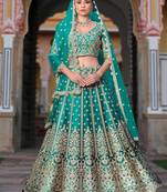 teal green sequins net wedding lehenga set choli with dupatta with dupatta