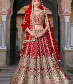red zari work net bridal lehenga set choli with dupatta with dupatta