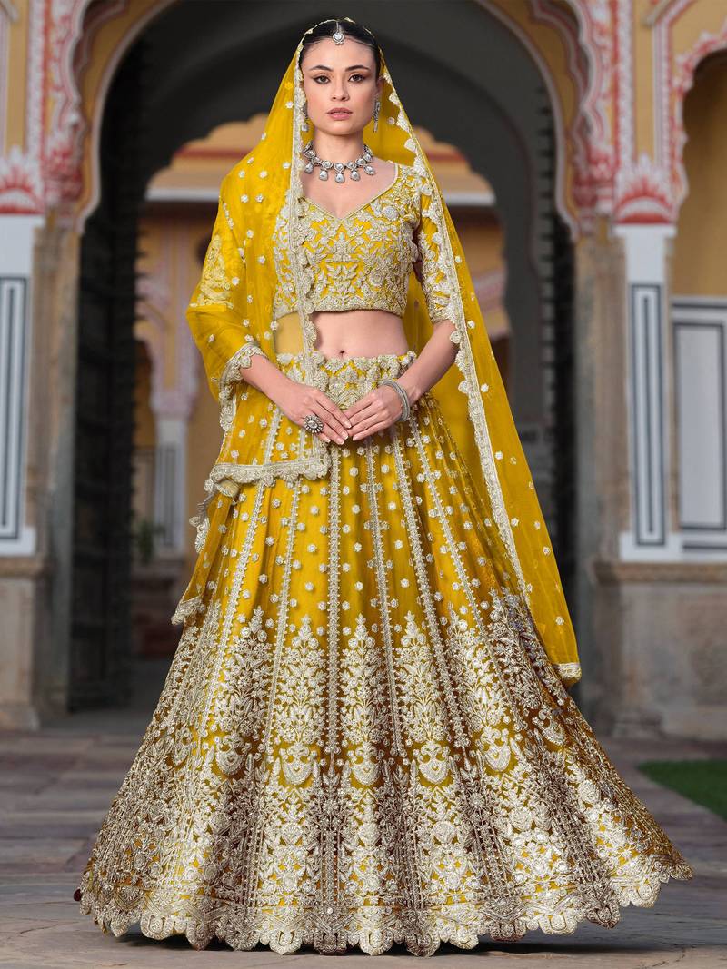  yellow sequins net lehenga set choli with dupatta with dupatta