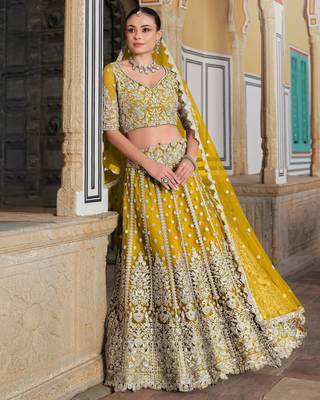  yellow sequins net lehenga set choli with dupatta with dupatta 2