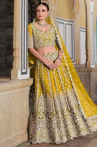  yellow sequins net lehenga set choli with dupatta with dupatta