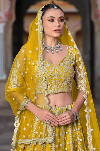  yellow sequins net lehenga set choli with dupatta with dupatta