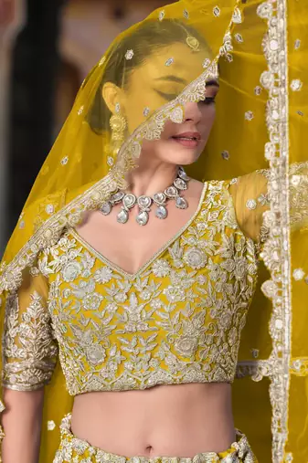  yellow sequins net lehenga set choli with dupatta with dupatta