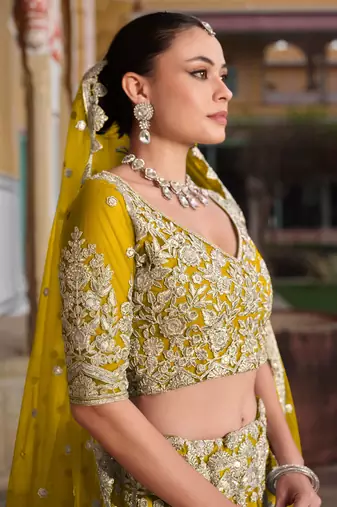  yellow sequins net lehenga set choli with dupatta with dupatta